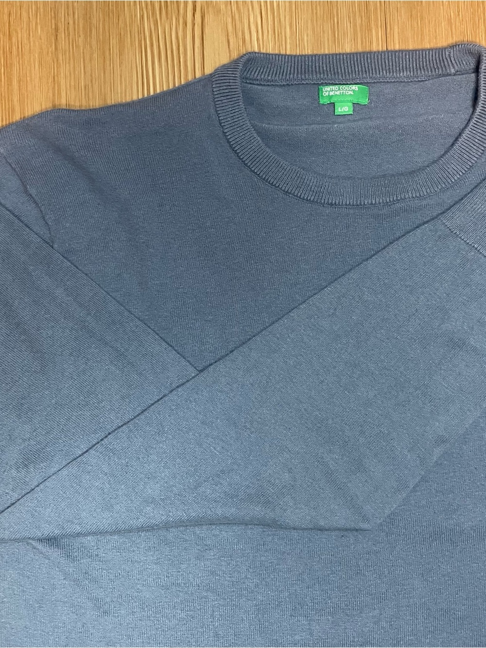 United Colors of Benetton Blue Cotton Knit Sweater Mens Large